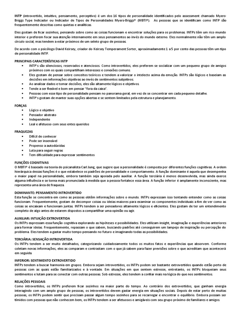Eu INTP | PDF | Pensamento | Metafísica da mente