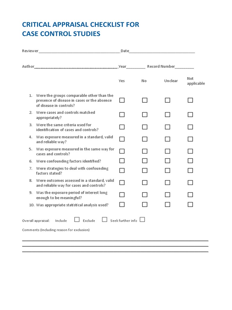 Checklist For Case Control Studies PDF Confounding Statistics