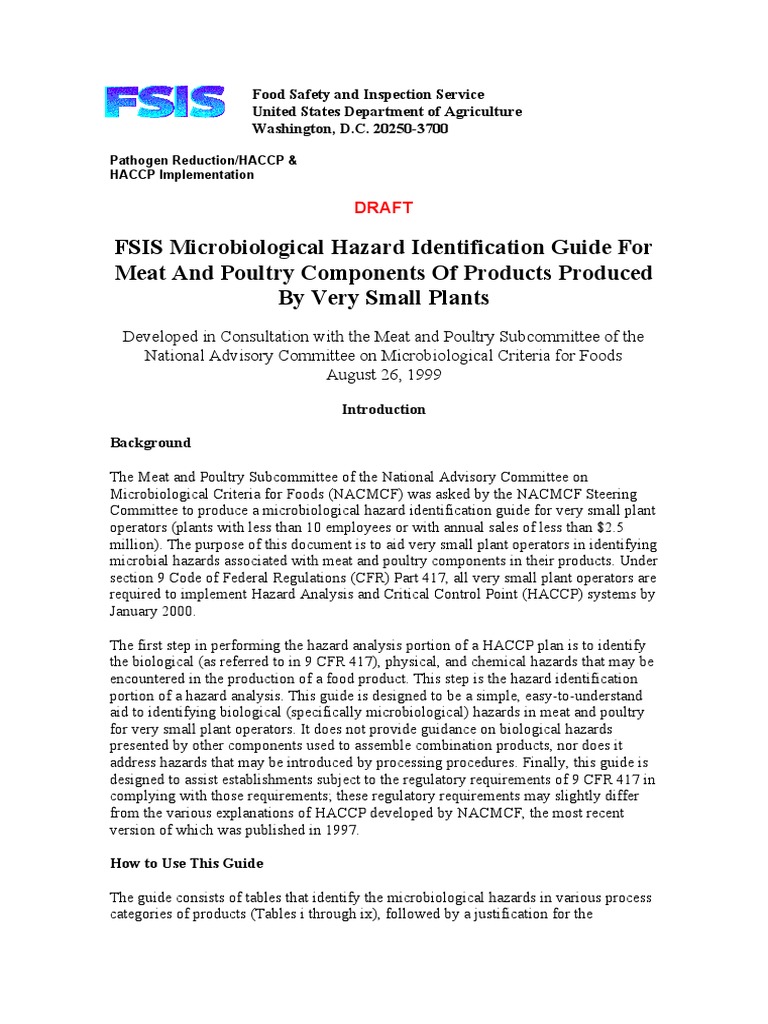 FSIS Microbiological Hazard Identification Guide For Meat And Poultry