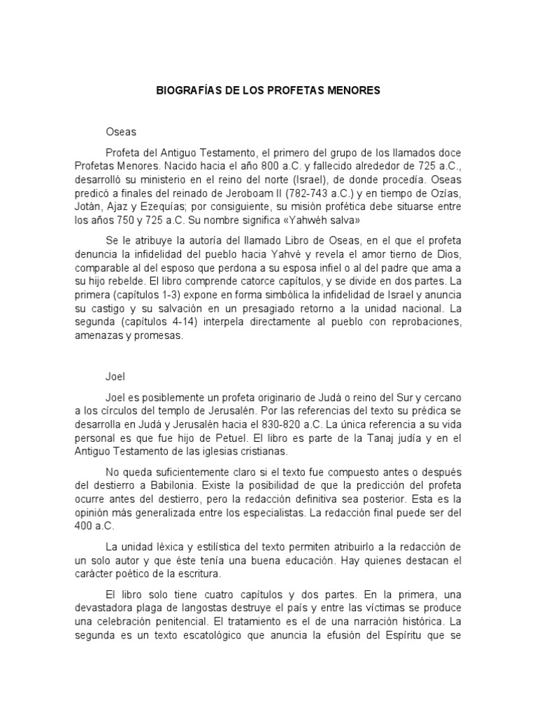 Biografías de los Profetas Menores | PDF | Jonás | Jeremías