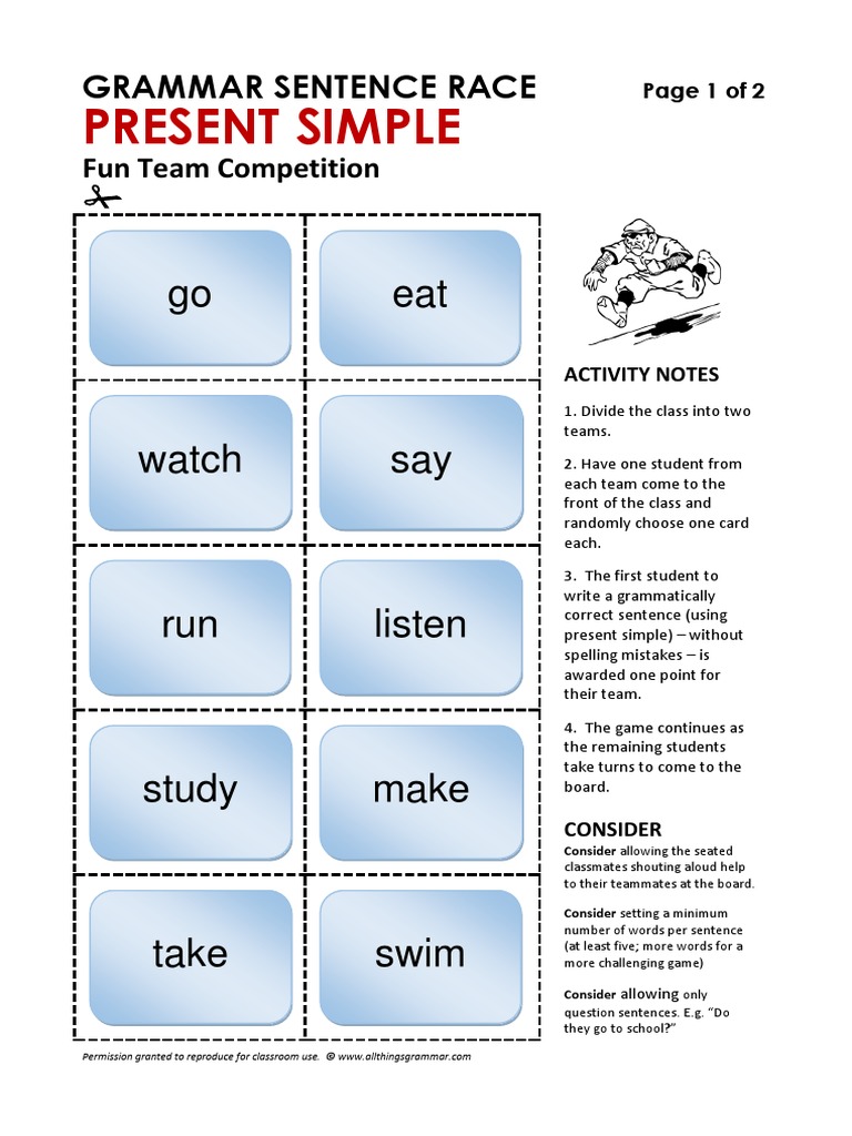 Present Simple Sentence Race Game | PDF | Linguistics | Cognitive Science