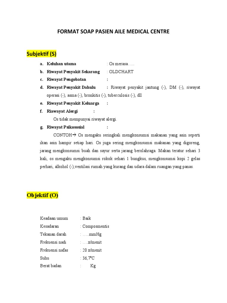 Format SOAP Pasien Aile Medical Centre | PDF