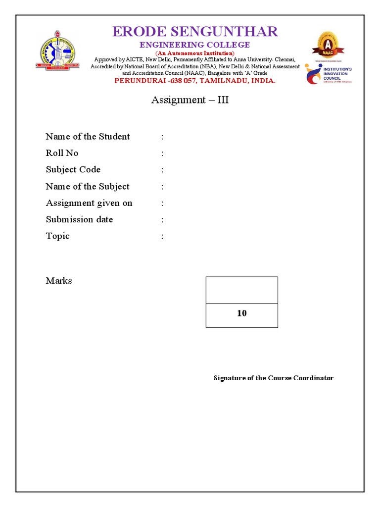 Assignment front page | PDF
