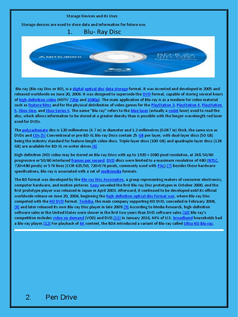 Storage Devices And Its Uses Pdf Blu Ray Floppy Disk