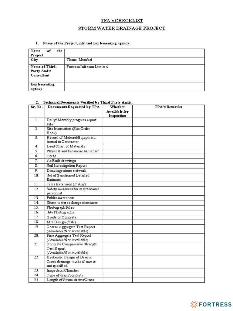 Storm Water Drainage Checklist PDF Concrete Drainage