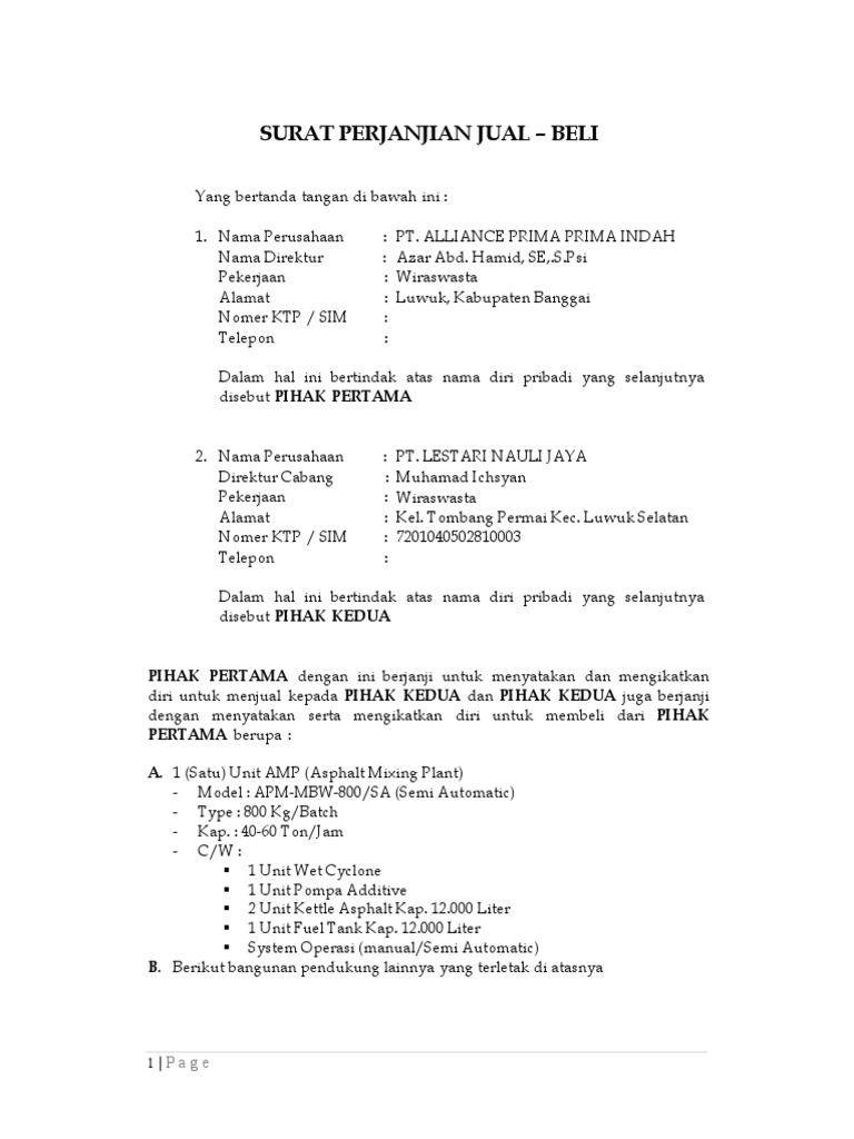Surat Jual Beli AMP di Atas Materai | PDF | Hukum