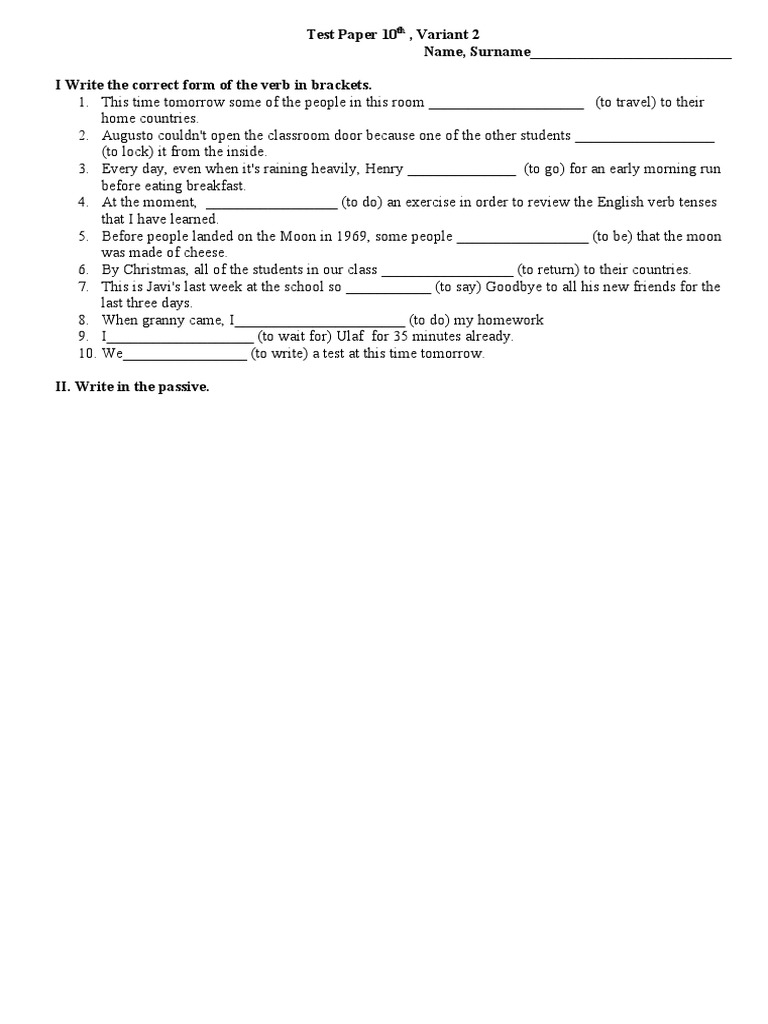 10th Grade English Test Paper Variant 2 | PDF | Language Arts ...