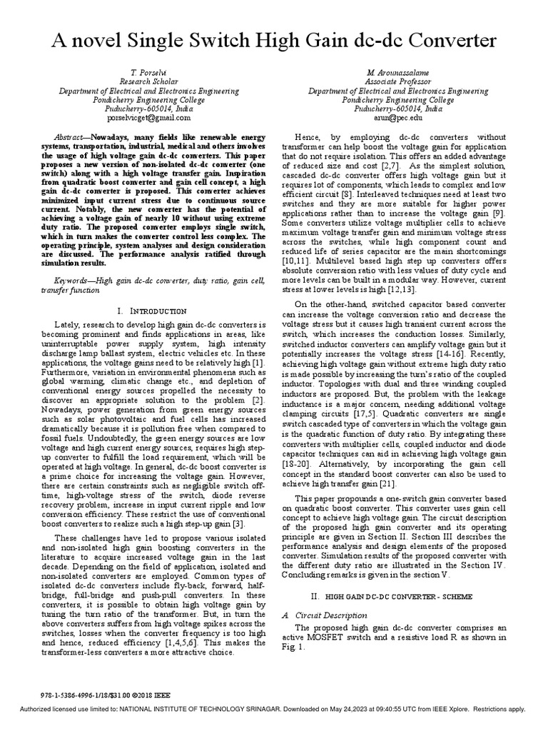 A Novel Single Switch High Gain DC-DC Converter | PDF | Electrical ...