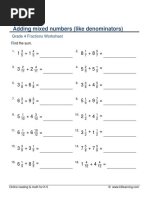 Grade 4 Adding Mixed Numbers Like Denominators B