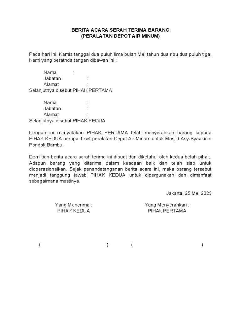 BERITA ACARA SERAH TERIMA BARANG | PDF