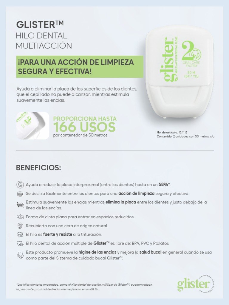 Glister Hilo Dental - Hoja de producto (1) | PDF | Higiene oral | Boca
