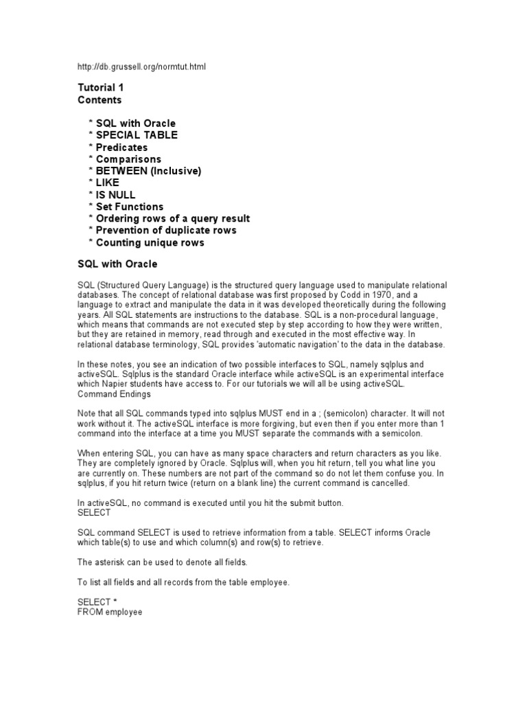 DBA Tutorial | Download Free PDF | Sql | Relational Database