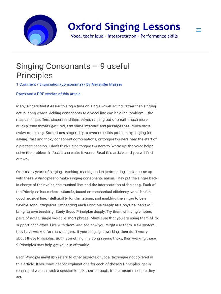 Singing Consonants 9 Useful Principles Oxford Singing Lesson PDF
