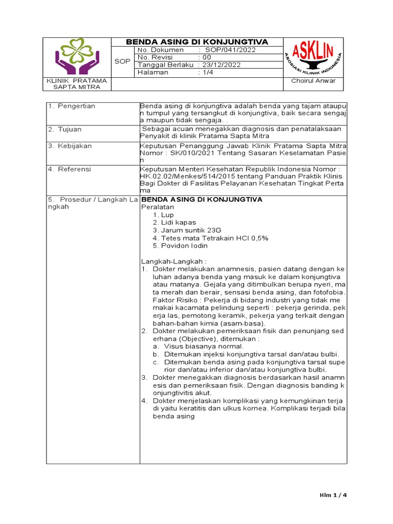 Sop 041 Benda Asing Konjungtiva | PDF