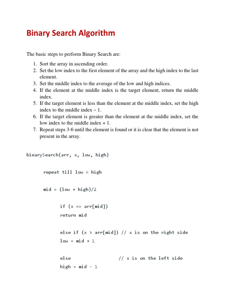 Binary Search Algorithm | PDF