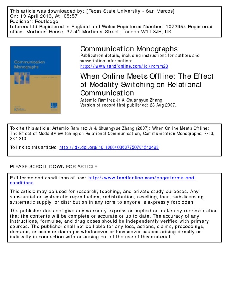 Impact of Modality Switching on Relationships | PDF | Computer Mediated ...