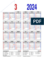 Two Year Calendar 2023 2024 Landscape Side by Side Red Blue