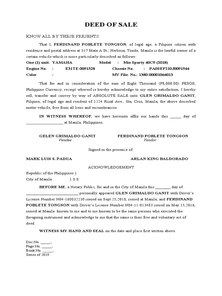 Deed of Sale | PDF