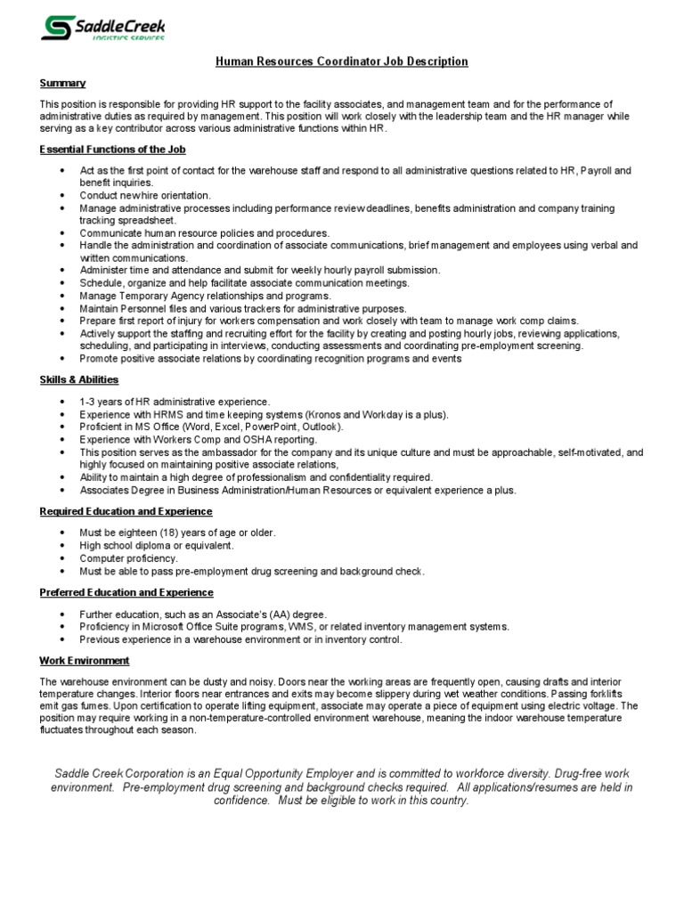 HRC Job Description PDF Human Resources Human Resource Management