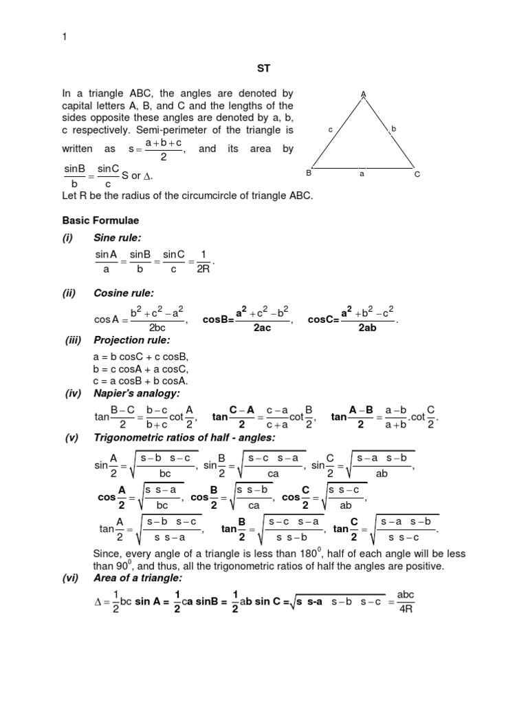 Triangle Geometry and Trigonometric Formulas | PDF | Trigonometric ...