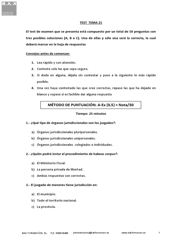 Test Tema 21 | PDF | Judicaturas | Fiscal