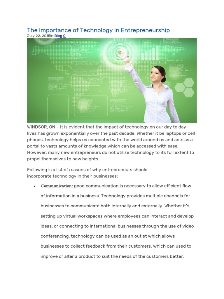 The Importance of Technology in Entrepreneurship | PDF