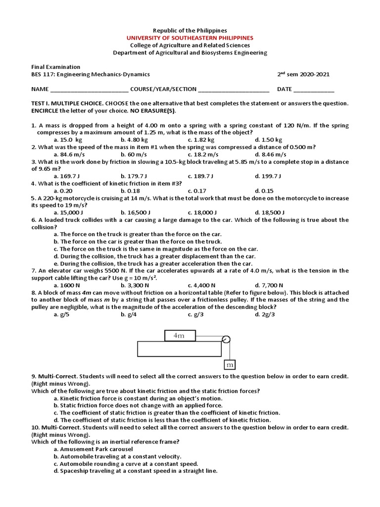 Engineering Dynamics Exam | PDF | Collision | Waves