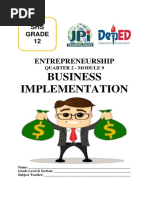 ENTREPRENEURSHIP 12 Q2 M9 Business Implementation