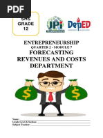 ENTREPRENEURSHIP 12 Q2 M7 Forecasting Revenues and Costs Department