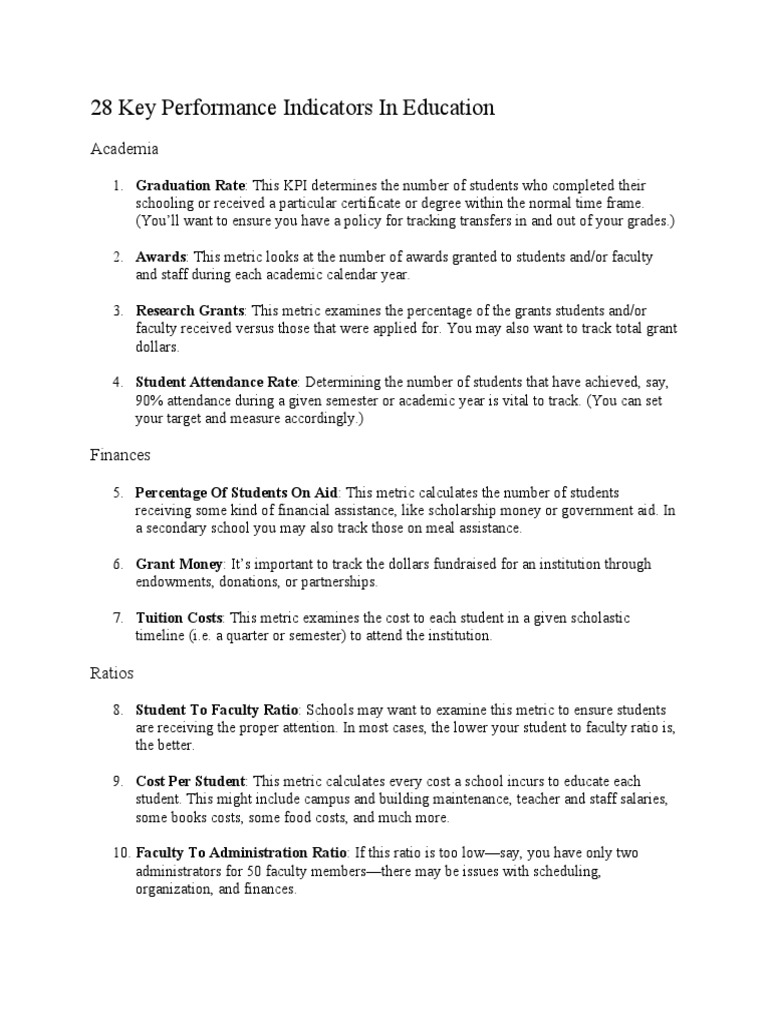 Key Performance Indicators in Education | PDF | Performance Indicator ...