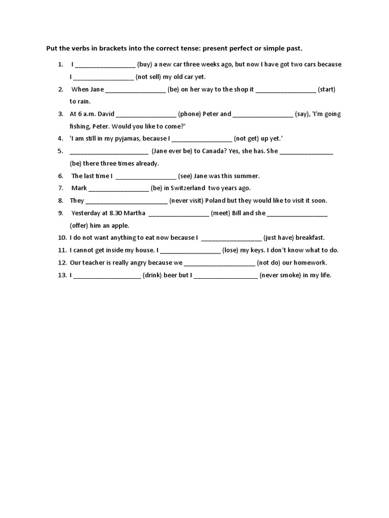 Present Perfect and Past Simple Tests Web | PDF | Linguistics