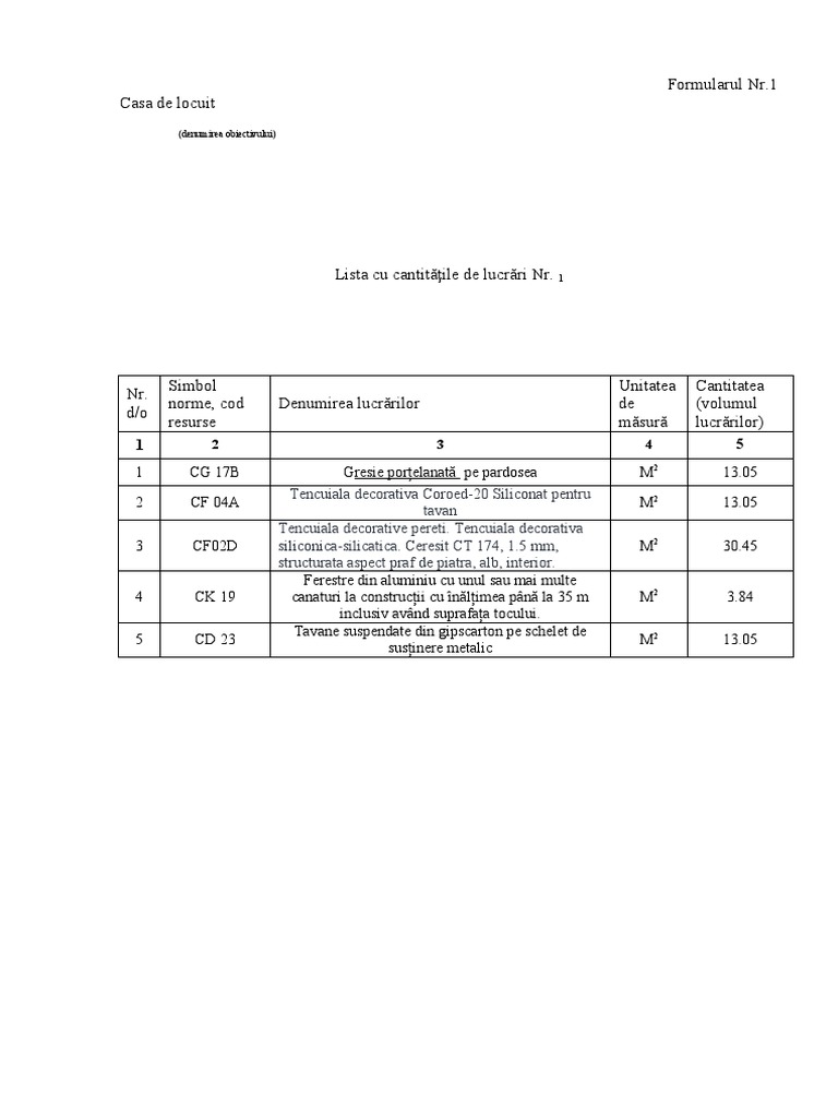 Deviz Formular Caziuc | PDF