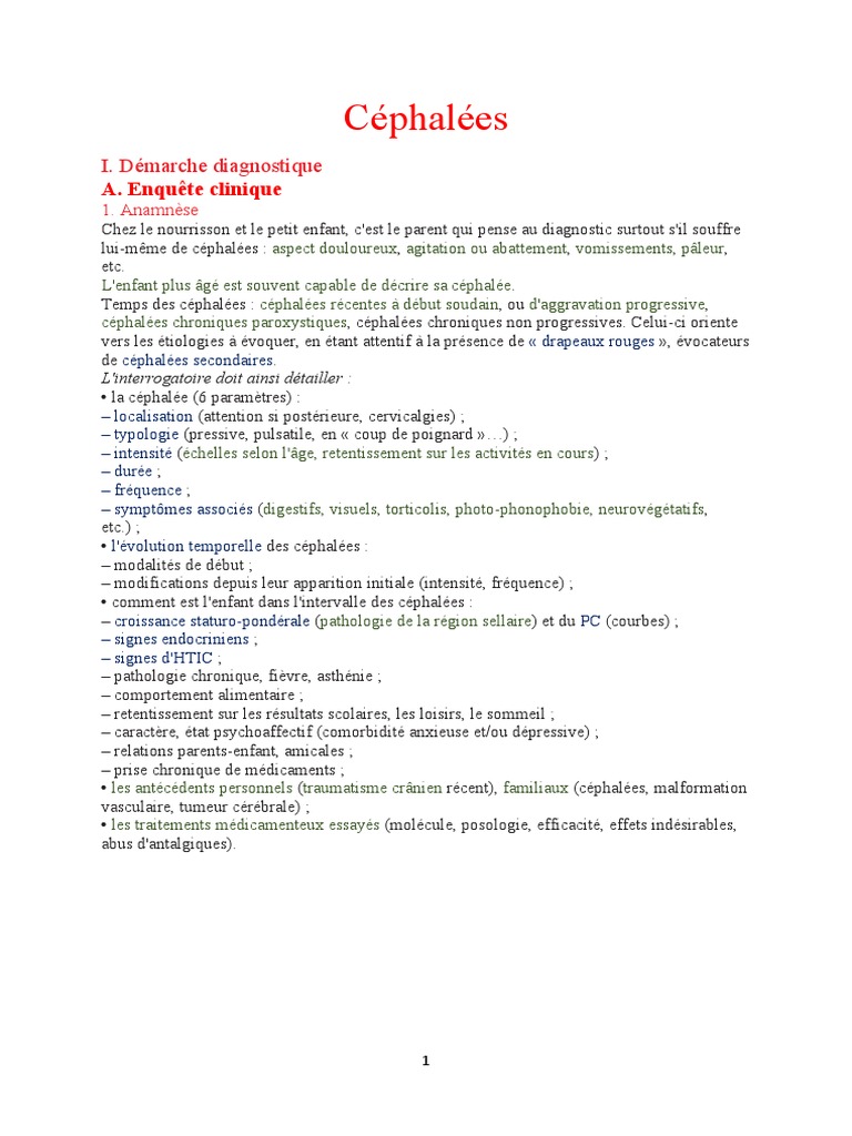 Diagnostic et prise en charge des céphalées infantiles | PDF