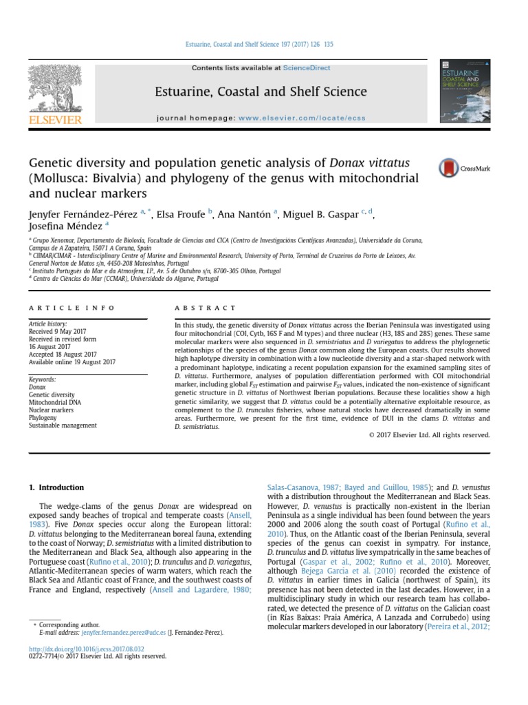 Genetic Diversity and Population Genetic Analysis of Donax Vittatus and ...
