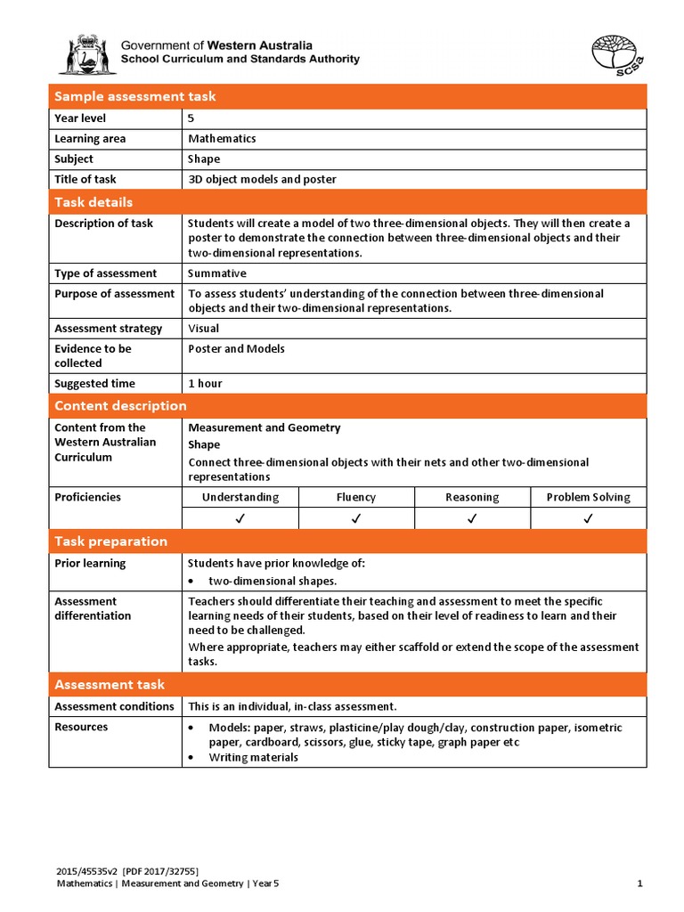 Year 5 3D Object Model Assessment | PDF | Shape | Geometry