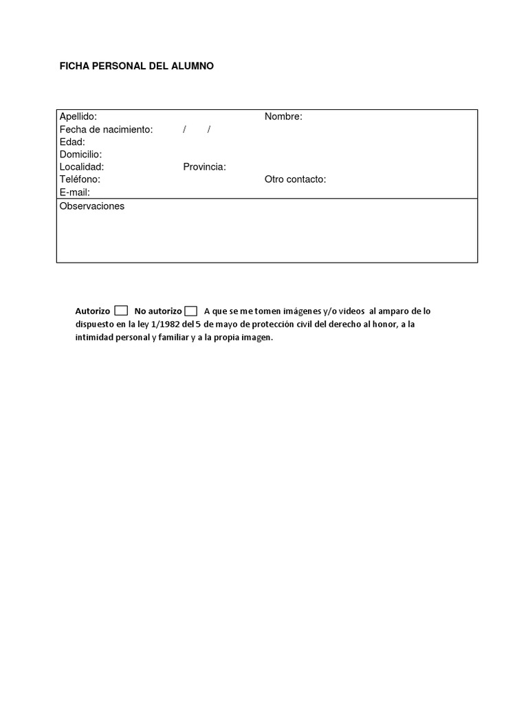 Plantilla Ficha Personal Del Alumno | PDF