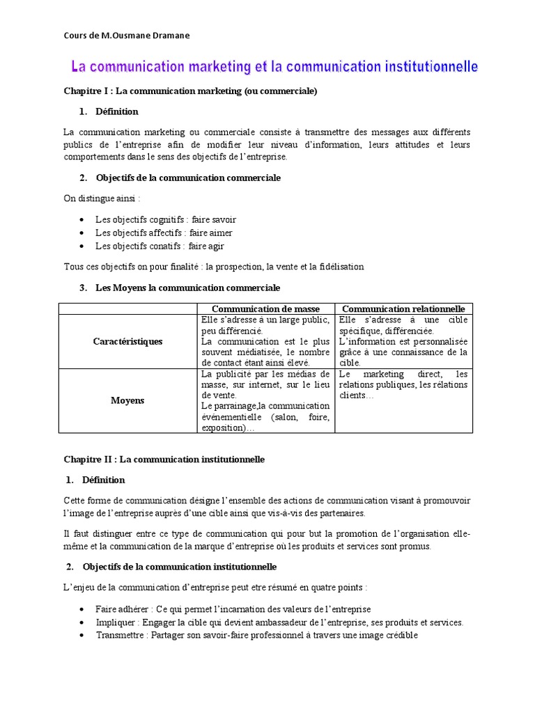 Communication Marketing et Institutionnelle | PDF | la communication ...