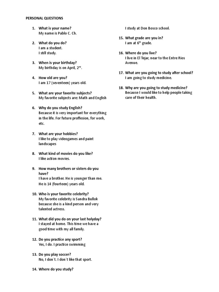 Personal Questions | PDF