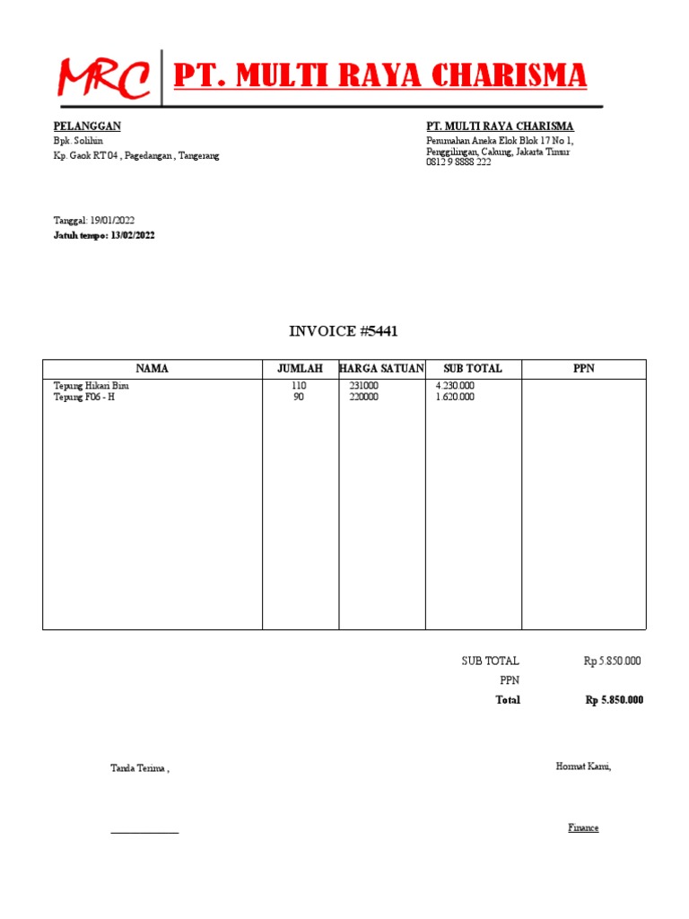 Contoh proforma invoice dalam bahasa indonesia pdf