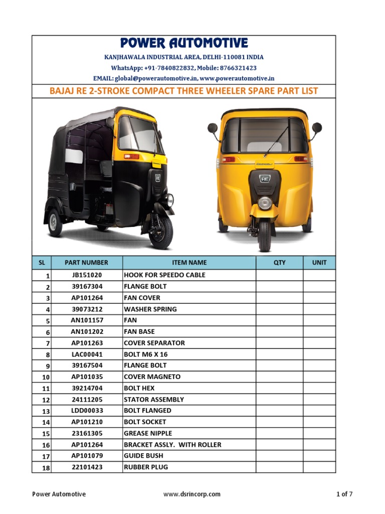 Three Wheeler Bajaj Spare Parts Price List 2019 Pdf Clearance