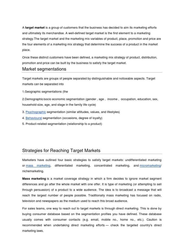Understanding Target Markets and Strategies | PDF | Market Segmentation ...