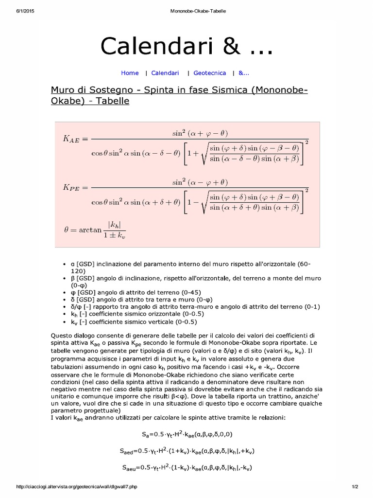 Mononobe Okabe Tabelle PDF
