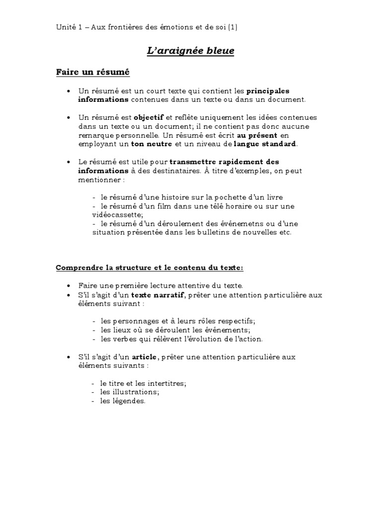 Comment Faire Un Résumé D un Livre Faire Un Résumé | PDF