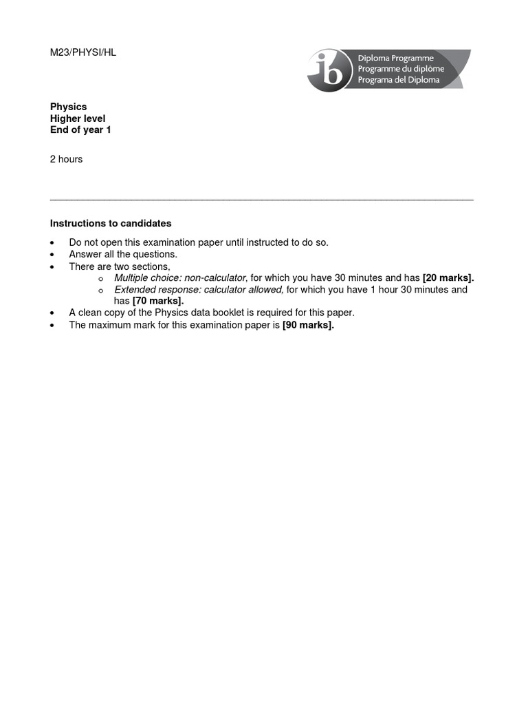 IB Physics DP 1 End of Year Practice Exam | PDF