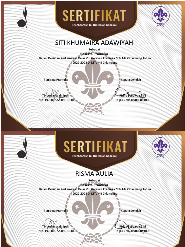 Desain Sertifikat Pramuka Gratis 2 Word Landscape PDF