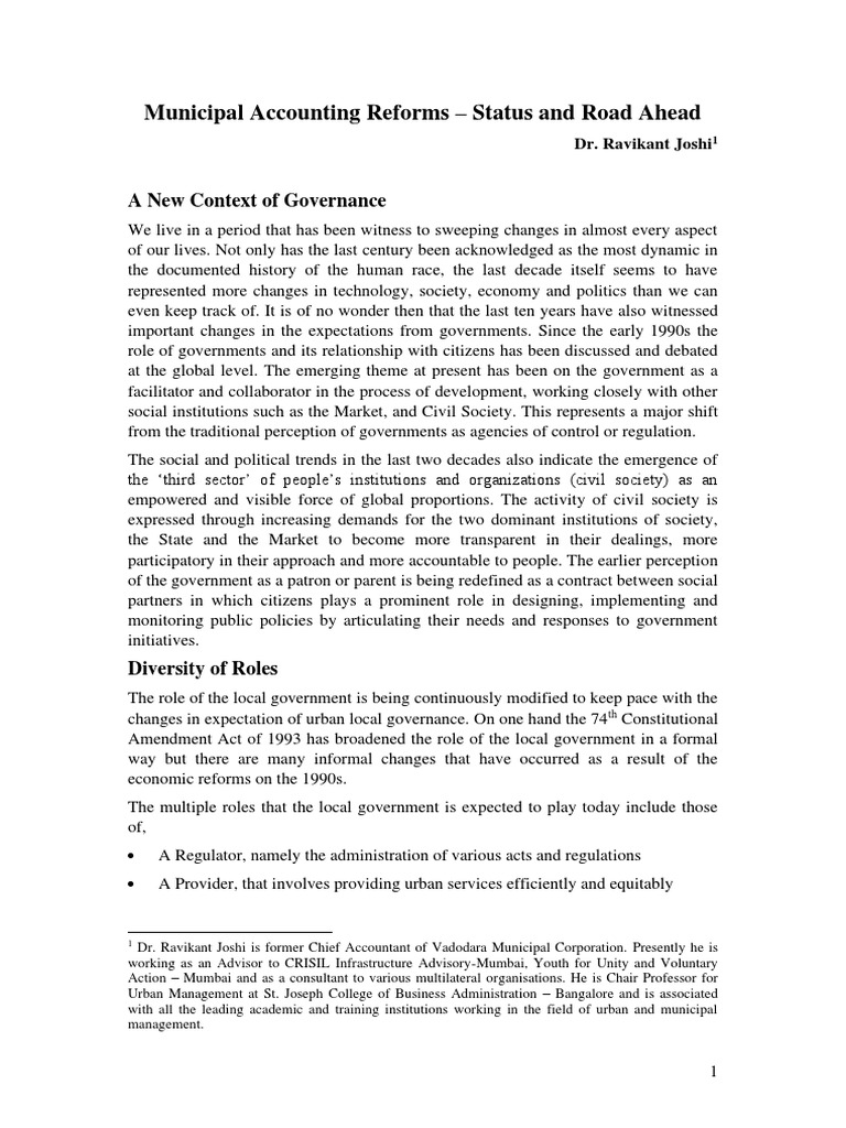 Municipal Accounting Reforms Status and Road Ahead PDF Governance