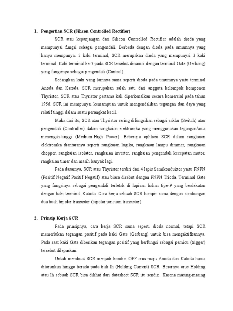 Pengertian dan Fungsi SCR serta TRIAC | PDF | Teknologi & Rekayasa