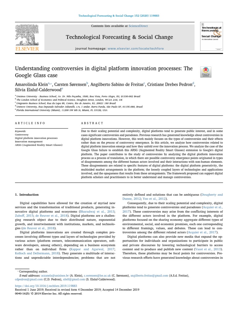 2020 Technological Forescast Understanding Controversies in Digital Platform Innovation