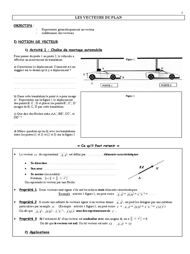 Vecteurs : Notions et Opérations dans le Plan | PDF | Coordonnées ...
