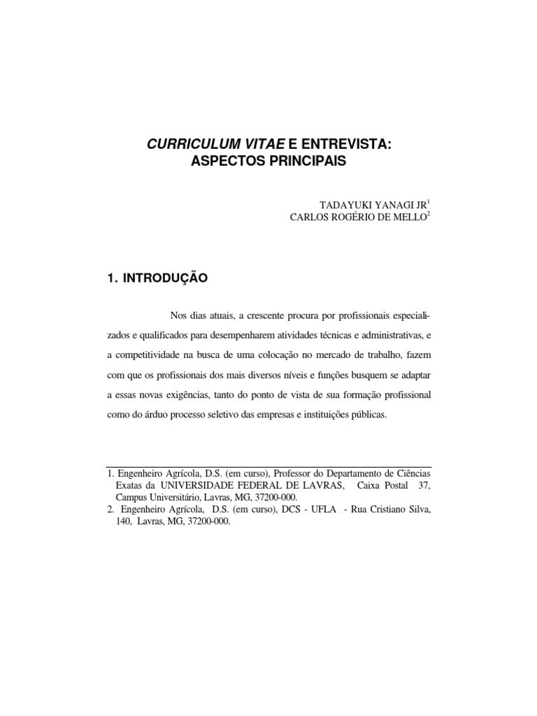Estrutura e Dicas para Currículo Vitae | PDF